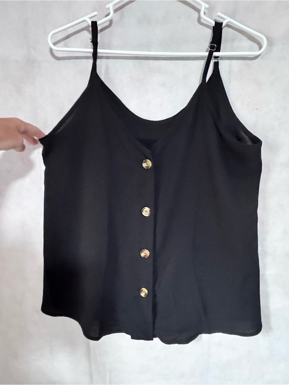 Black Button-Front Spaghetti Strap Tank Top